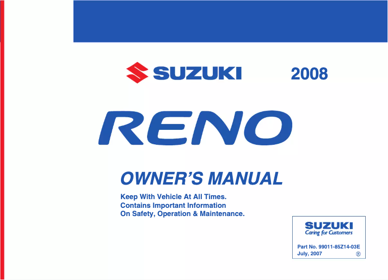 Page 1 de la notice Manuel utilisateur Suzuki Reno (2008)