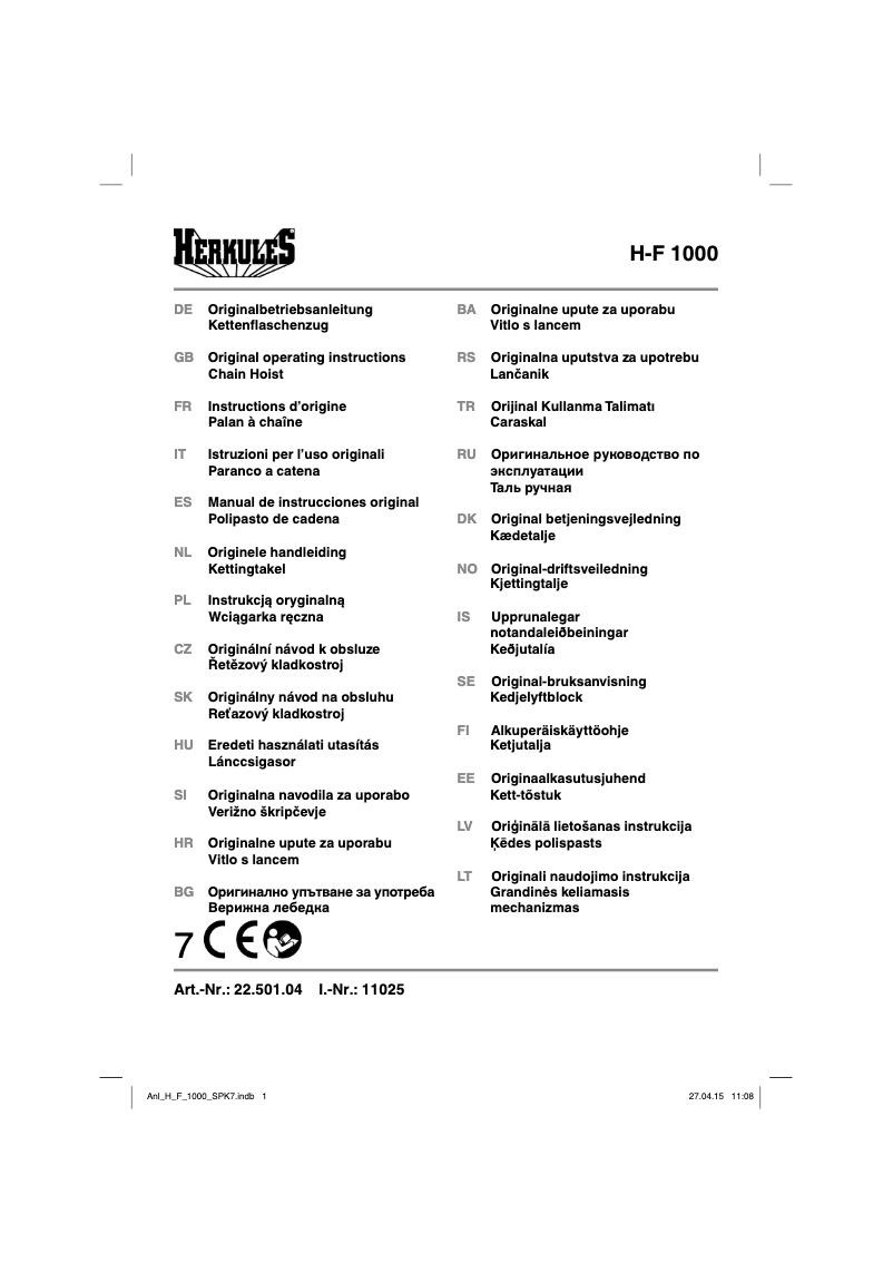 Page n°1 - Manuel utilisateur Herkules H-F 1000