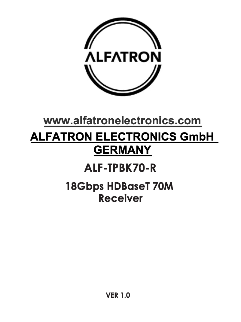 Page n°1 - Manuel utilisateur Alfatron ALF-TPBK70-R