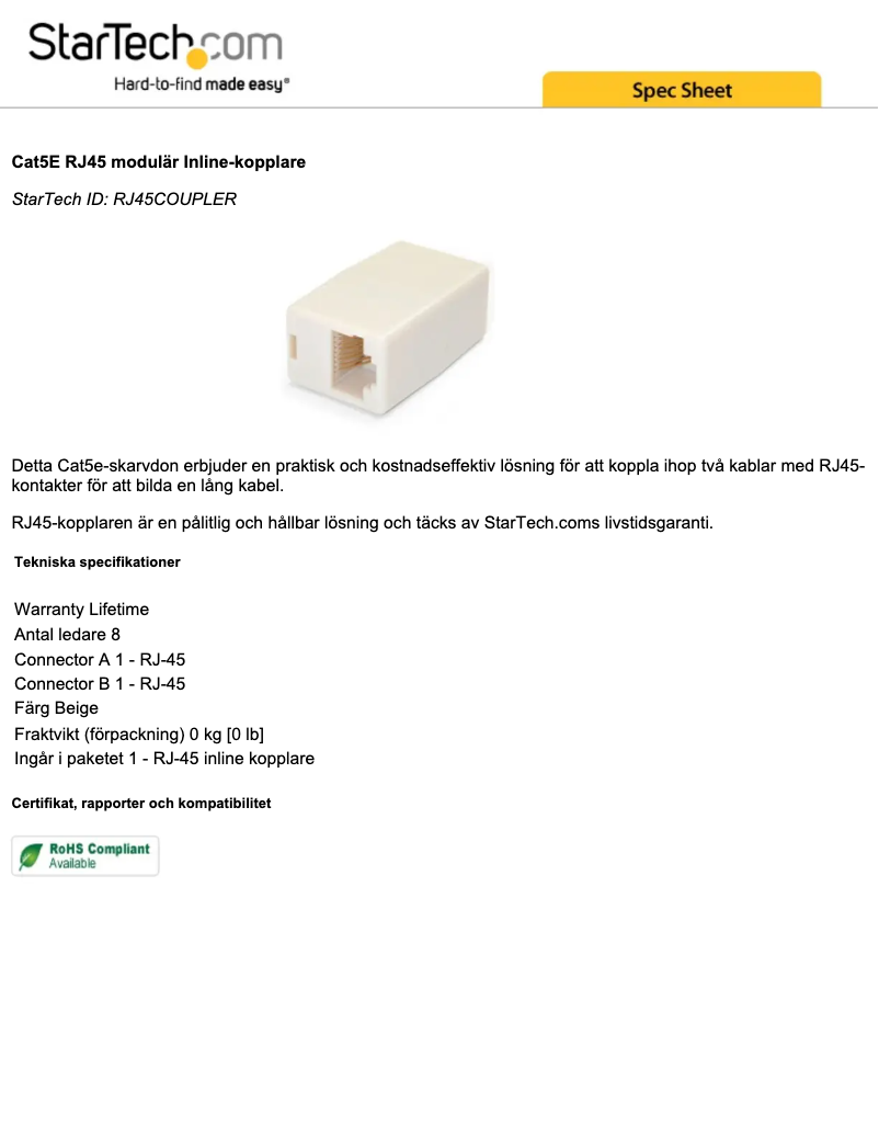 Page 1 de la notice Manuel utilisateur StarTech.com RJ45COUPLER