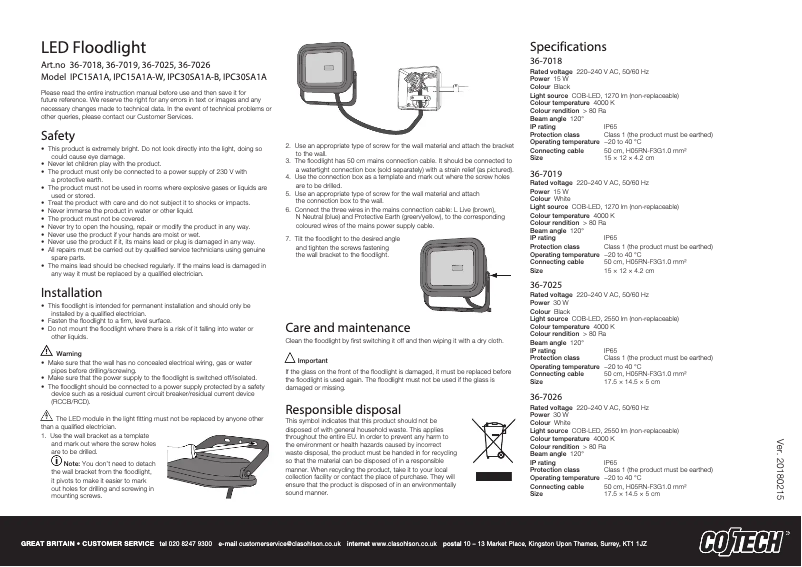 Page 1 de la notice Manuel utilisateur Cotech IPC15A1A