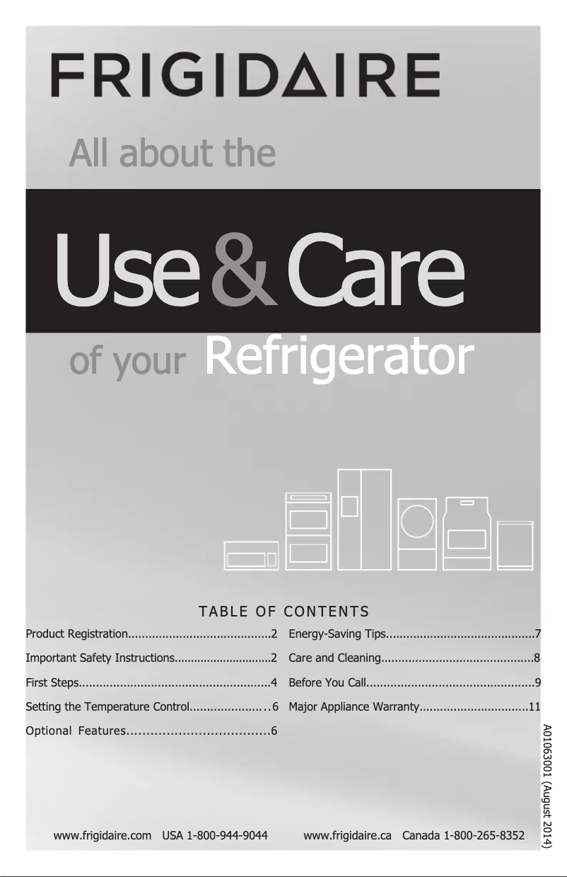 Page n°1 - Manuel d'utilisation et d'entretien Frigidaire FFRU17B2Q
