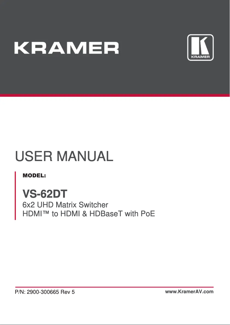 Page n°1 - Manuel utilisateur Kramer VS-62DT