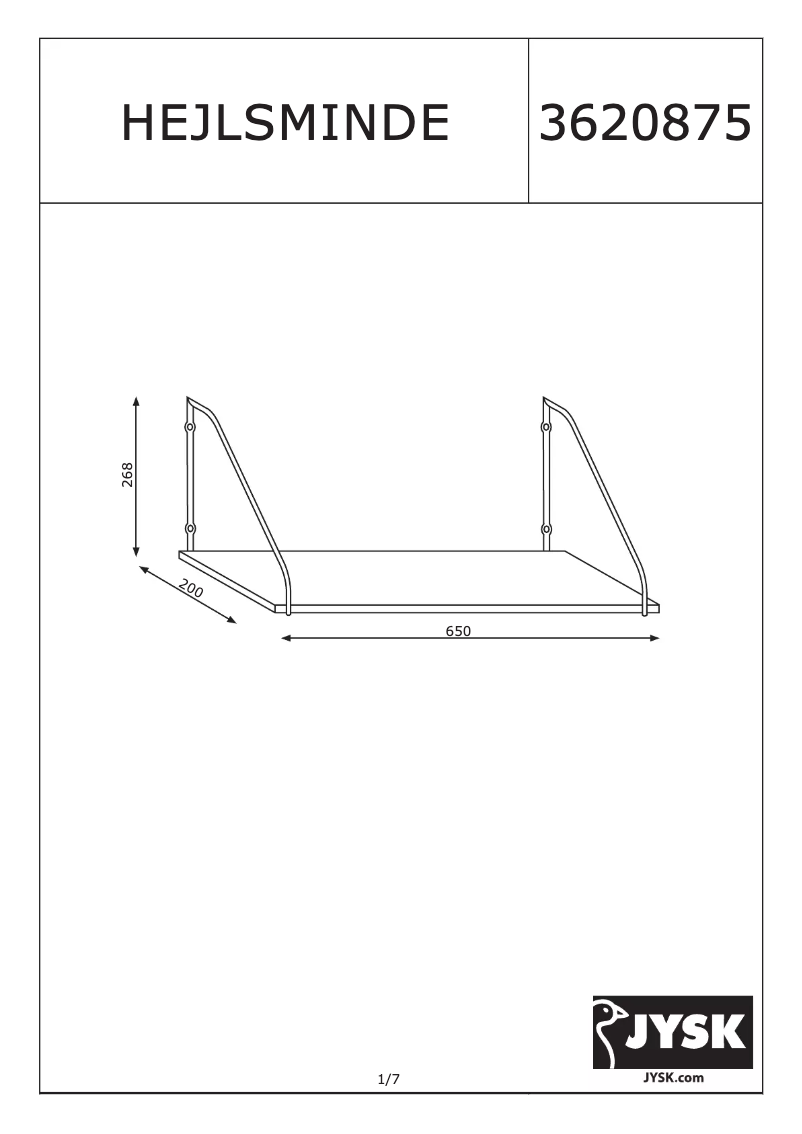 Page 1 de la notice Manuel utilisateur JYSK Hejlsminde (65x28x20)