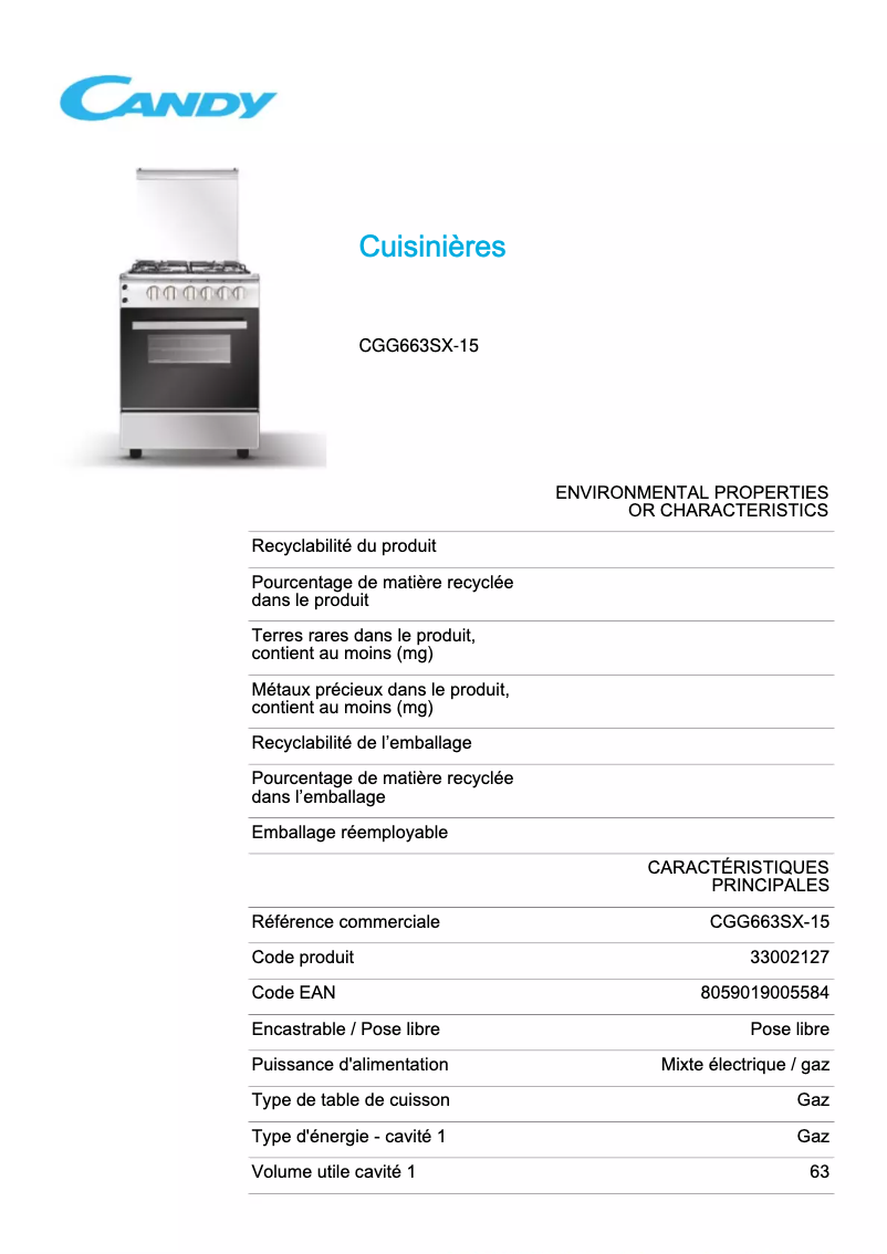 Image de la première page du manuel de l'appareil CGG663SX-15
