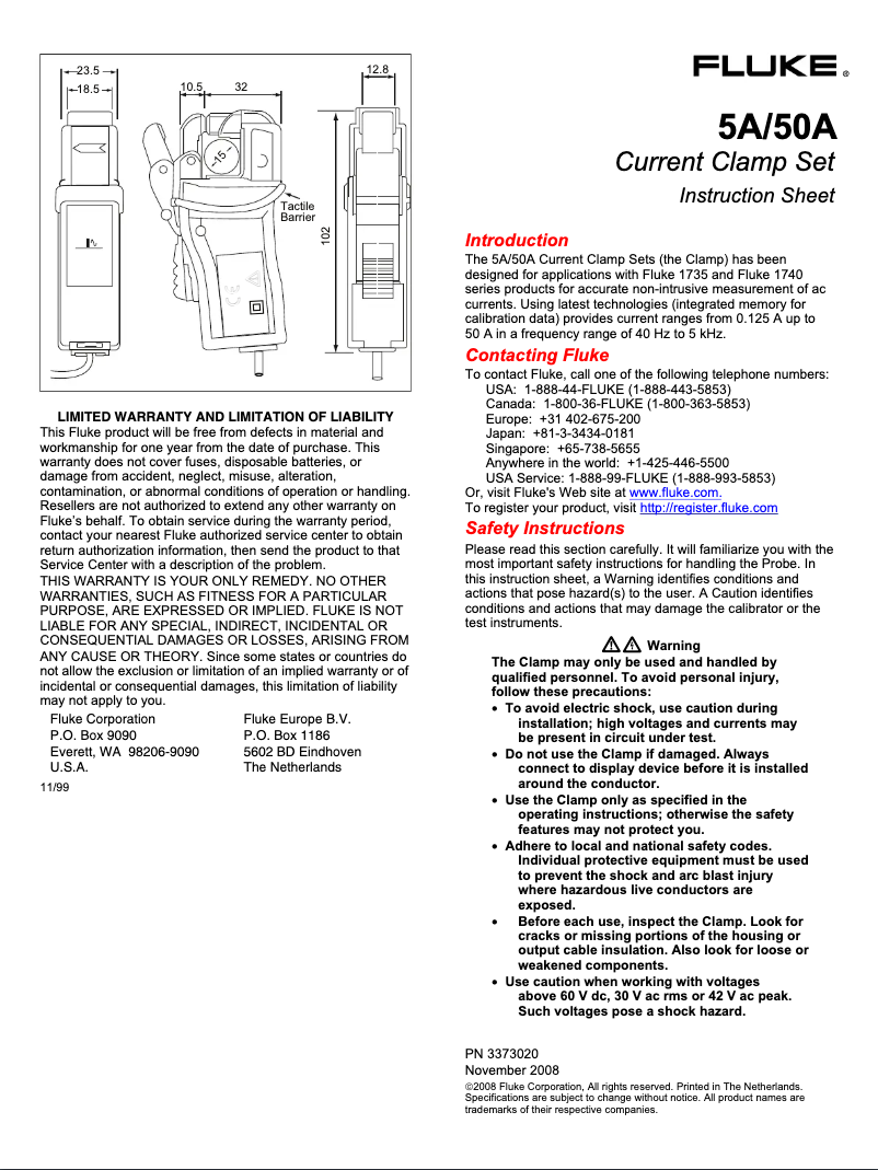 Page 1 de la notice Manuel utilisateur Fluke 50A