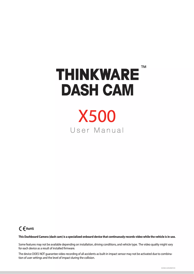 Page 1 de la notice Manuel utilisateur Thinkware X500
