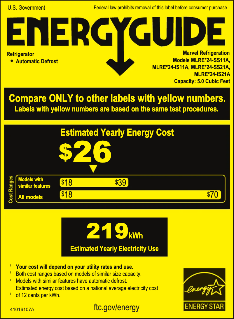 Page n°1 - Label énergétique Marvel MLRE124IS11A