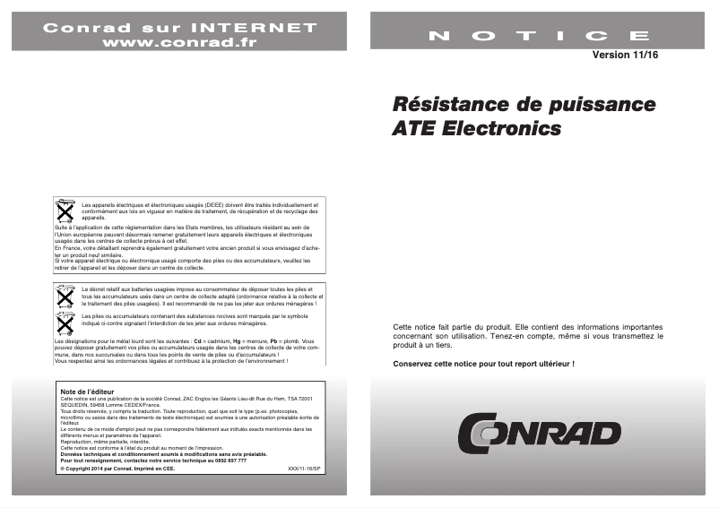Page n°1 - Manuel utilisateur ATE Electronics RB50/2.2