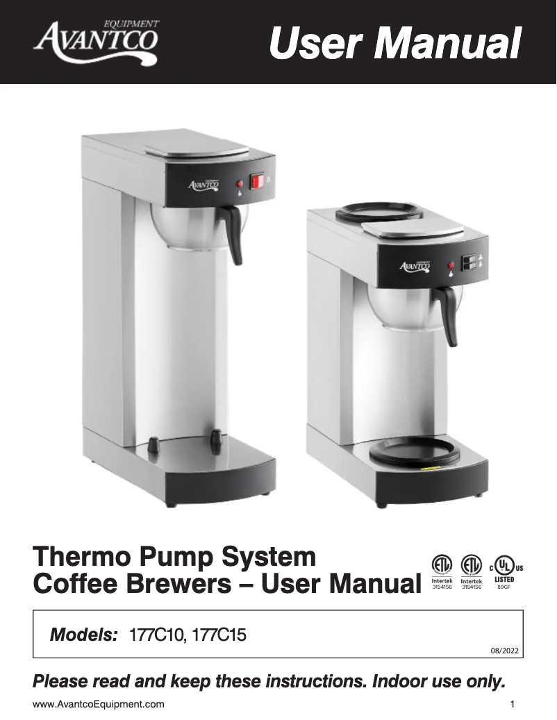 Página 1 del manual Manual de usuario Avantco C15