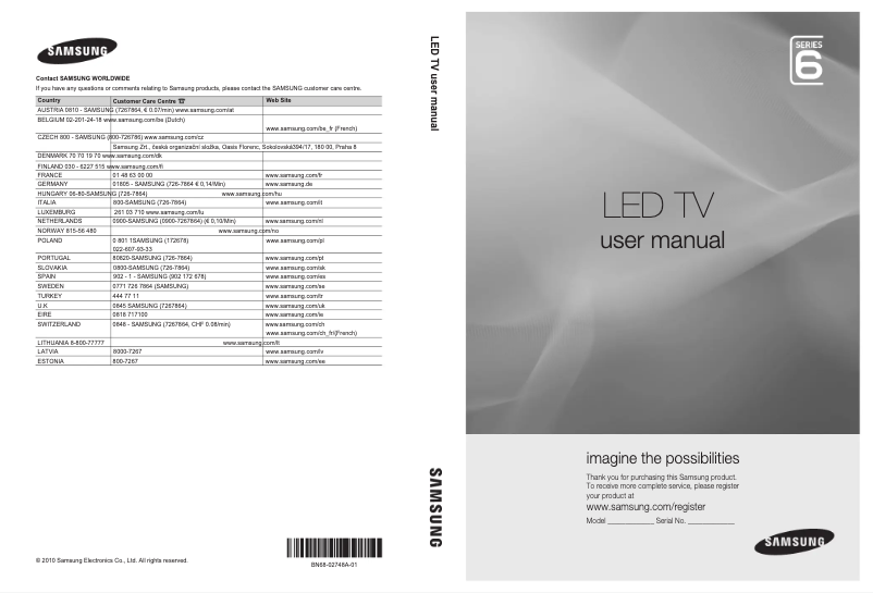 Page n°1 - Manuel utilisateur Samsung UE40C6000RW