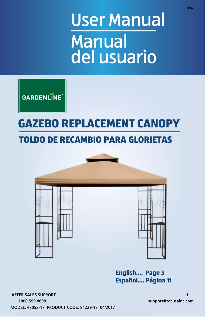 Page 1 de la notice Manuel utilisateur Gardenline Gazebo with Netting 21994-17
