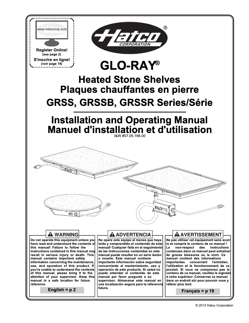 Page n°1 - Manuel utilisateur Hatco Glo-Ray GRSS-3018