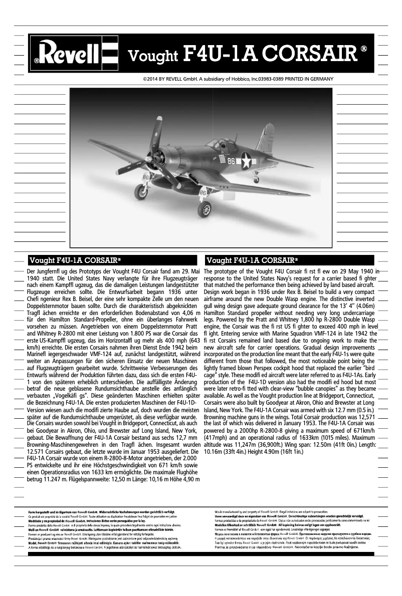 Image de la première page du manuel de l'appareil Vought F4U-1D CORSAIR