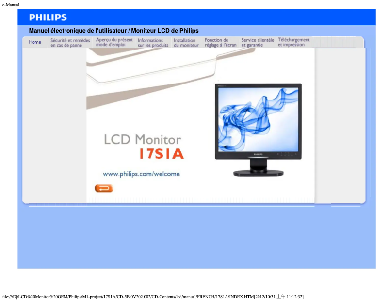 Page 1 de la notice Manuel utilisateur Philips Brilliance 17S1AB