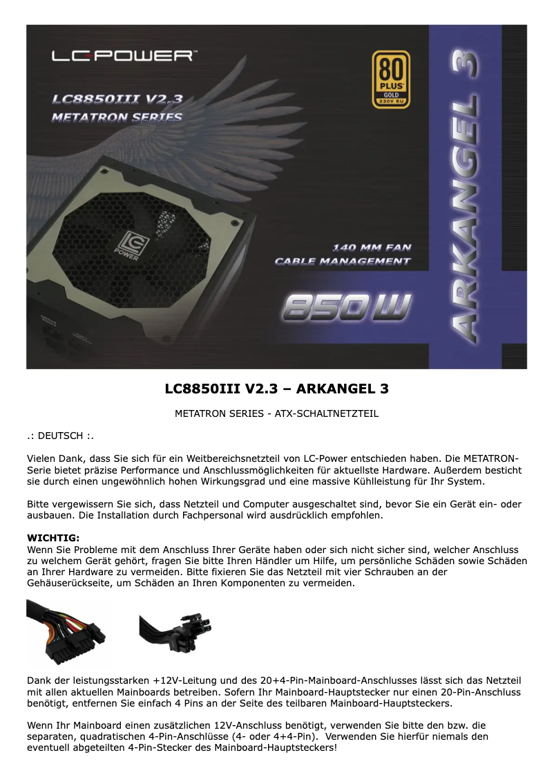 Page n°1 - Manuel utilisateur LC-Power Arkangel 3 LC8850III V2.3