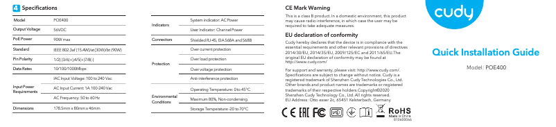 Página 1 del manual Guía de instalación Cudy POE400