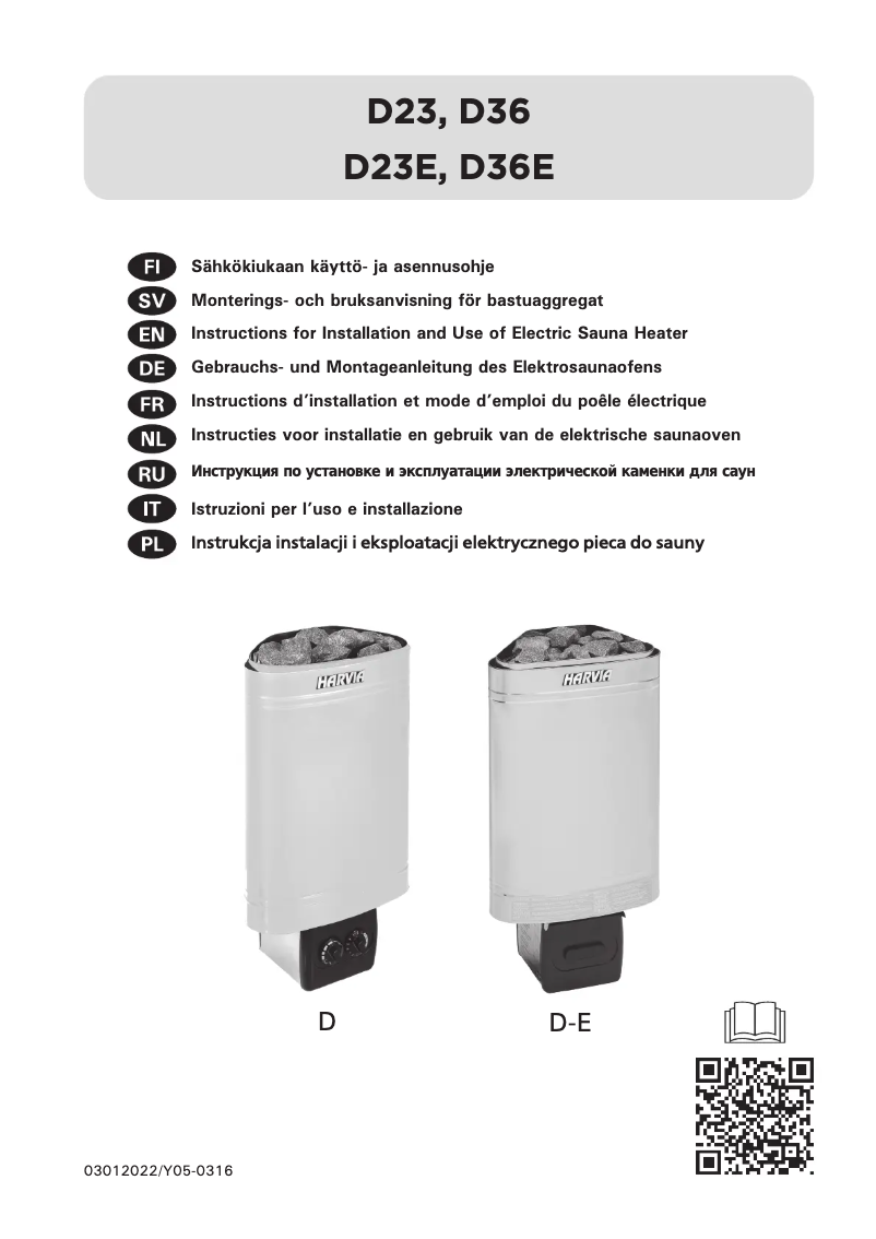 Page 1 de la notice Manuel utilisateur Harvia Delta D23 HD230400