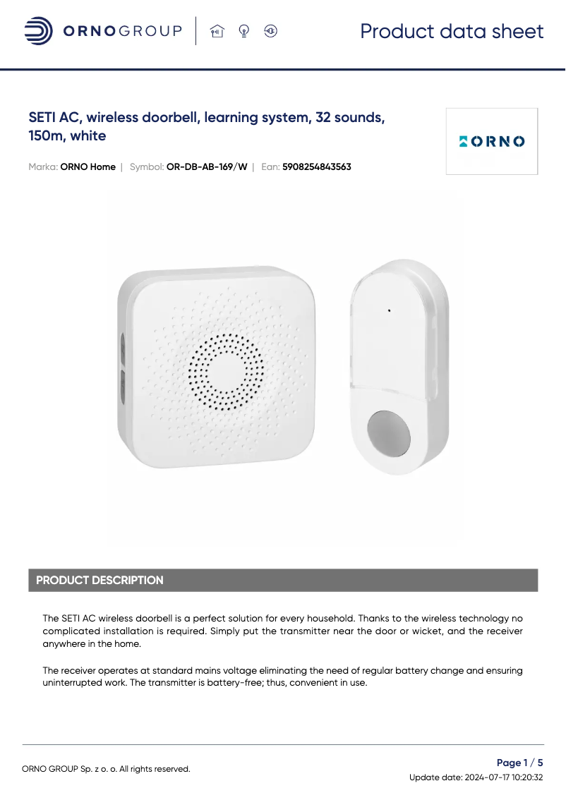 Imagen de la primera página del manual del dispositivo OR-DB-AB-169