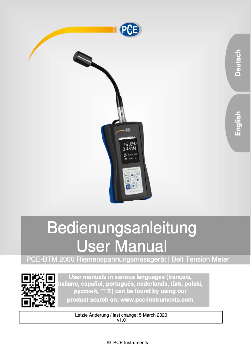 Página 1 del manual Manual de usuario PCE Instruments PCE-BTM 2000