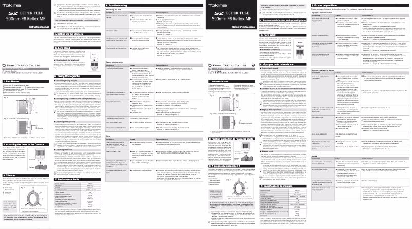 Page 1 de la notice Manuel utilisateur Tokina SZ Super Tele 500mm f/8 Reflex MF