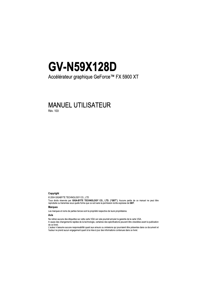Página 1 del manual Manual de usuario Gigabyte GV-N59X128D