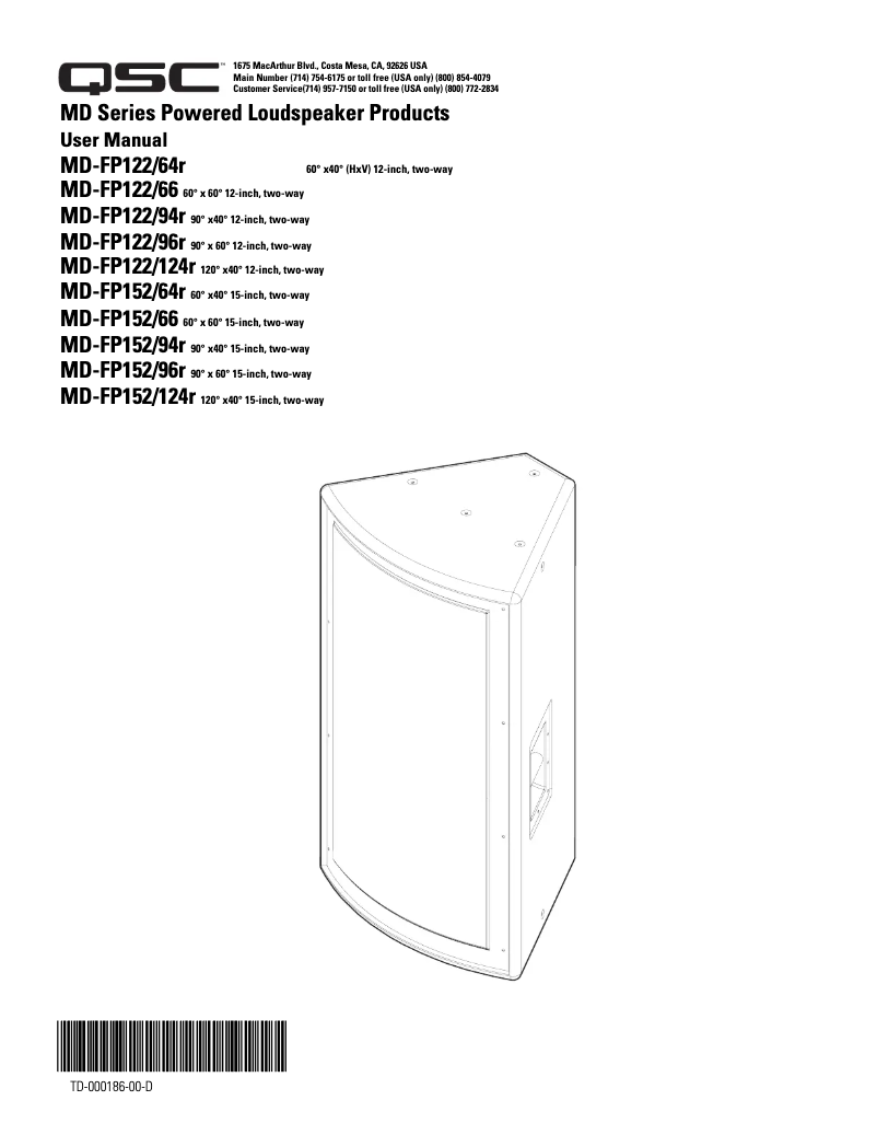 Page 1 de la notice Manuel utilisateur QSC MD-FP122-124r