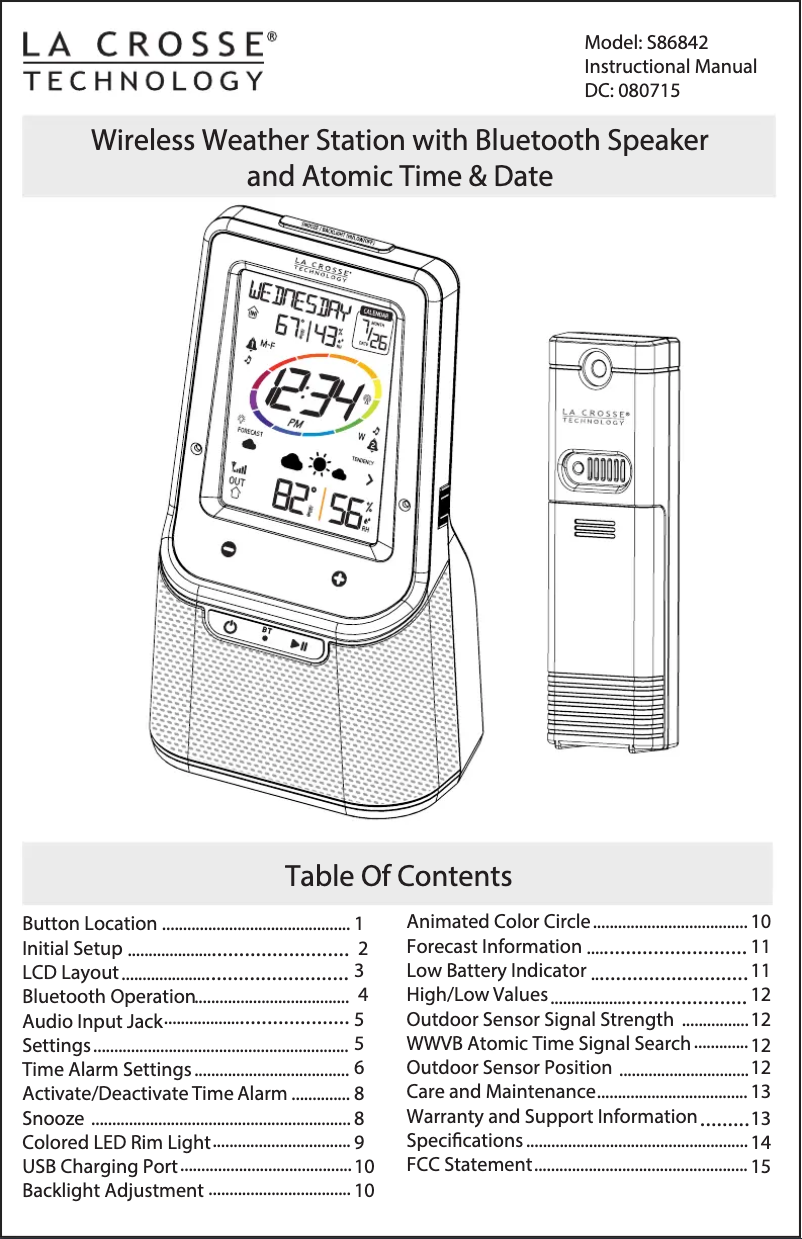 Page n°1 - Manuel utilisateur La Crosse Technology S86842