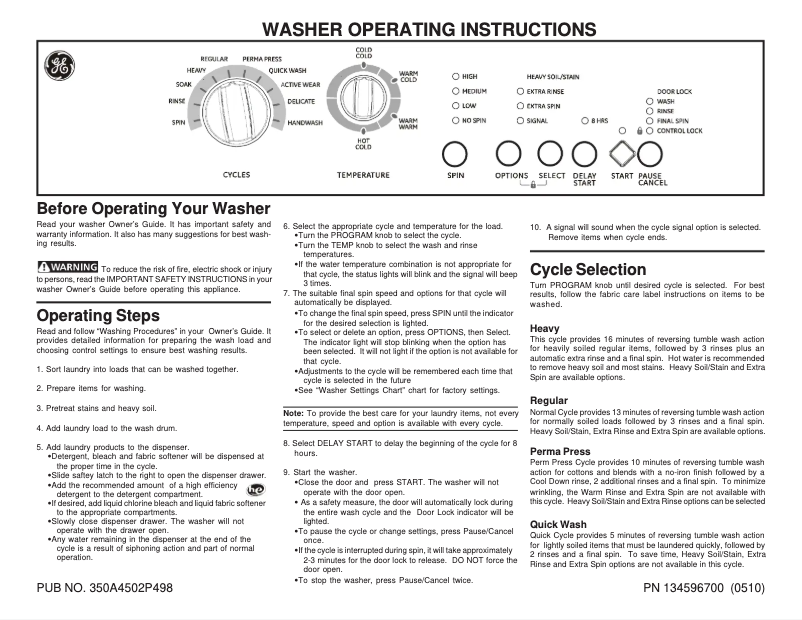 Page 1 de la notice Manuel utilisateur GE GCRH410HWW