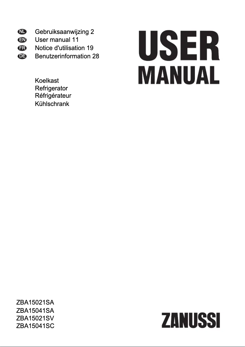 Page n°1 - Manuel utilisateur Zanussi ZBA15021SV