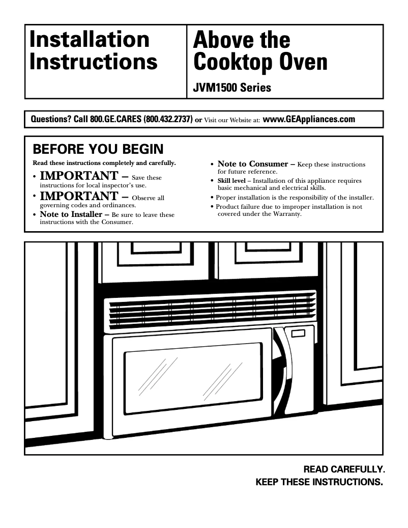 Page 1 de la notice Guide d'installation GE JVM1533BD
