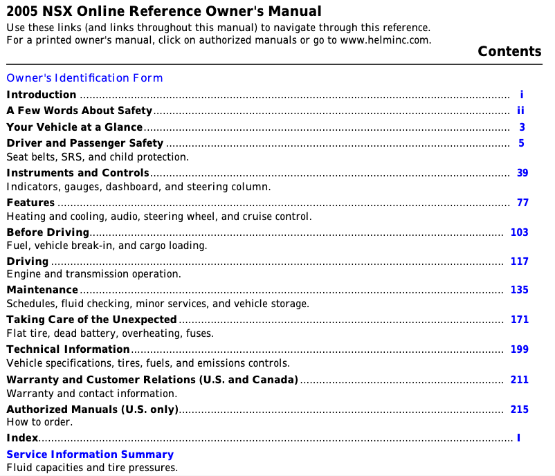 Page n°1 - Manuel utilisateur Acura NSX (2005)