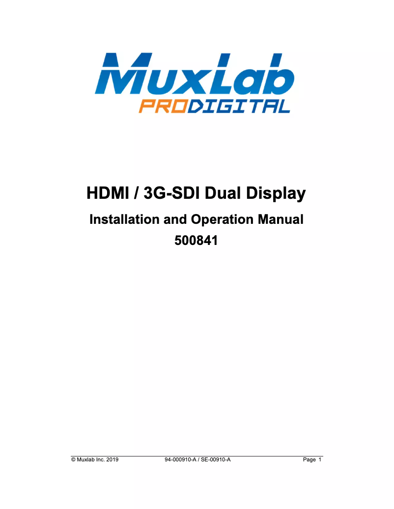 Page 1 de la notice Manuel utilisateur MuxLab 500841