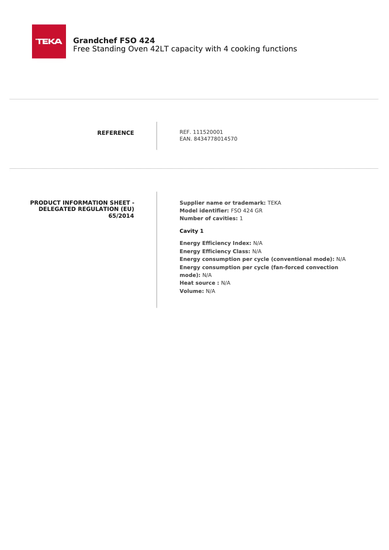 Página 1 del manual Ficha técnica Teka FSO 424 GR