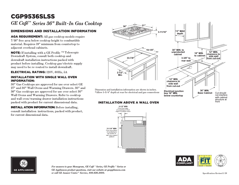 Page n°1 - Fiche technique GE Café CGP9536SLSS