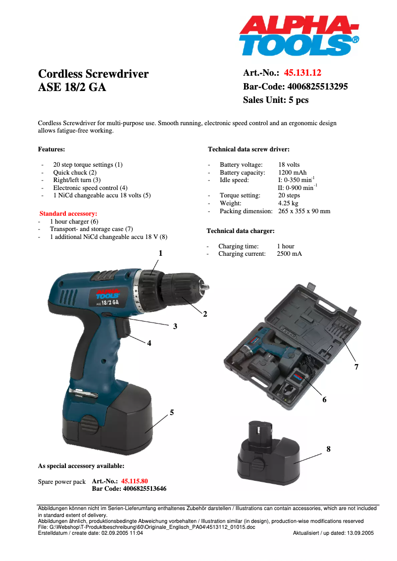Page 1 de la notice Manuel utilisateur Alpha Tools ASE 18/2 GA