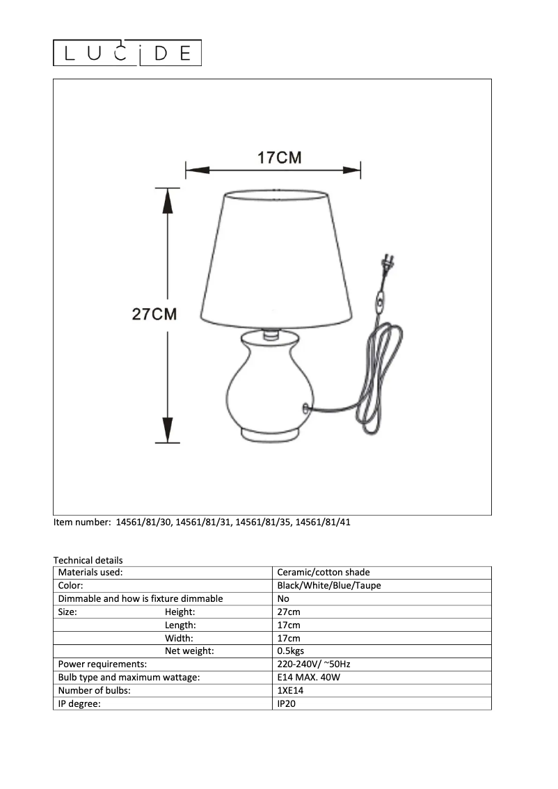 Page n°1 - Manuel utilisateur Lucide Mia 14561/81/31
