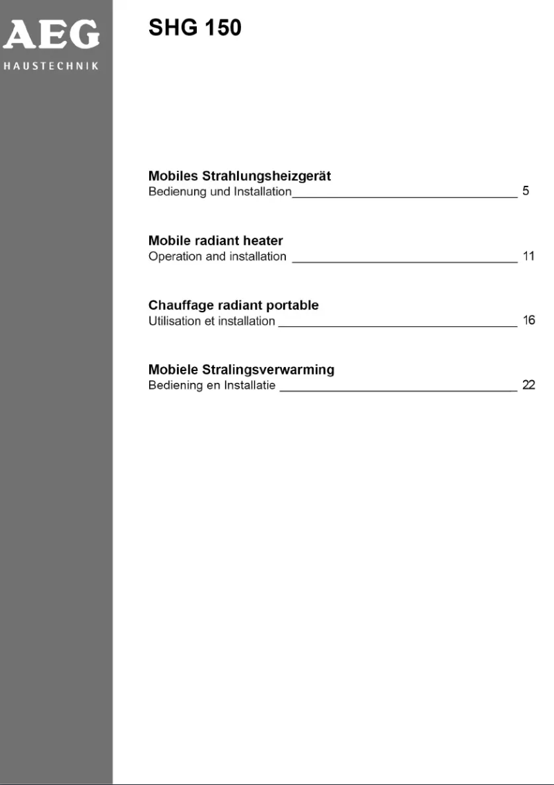 Page 1 de la notice Manuel utilisateur AEG SHG150