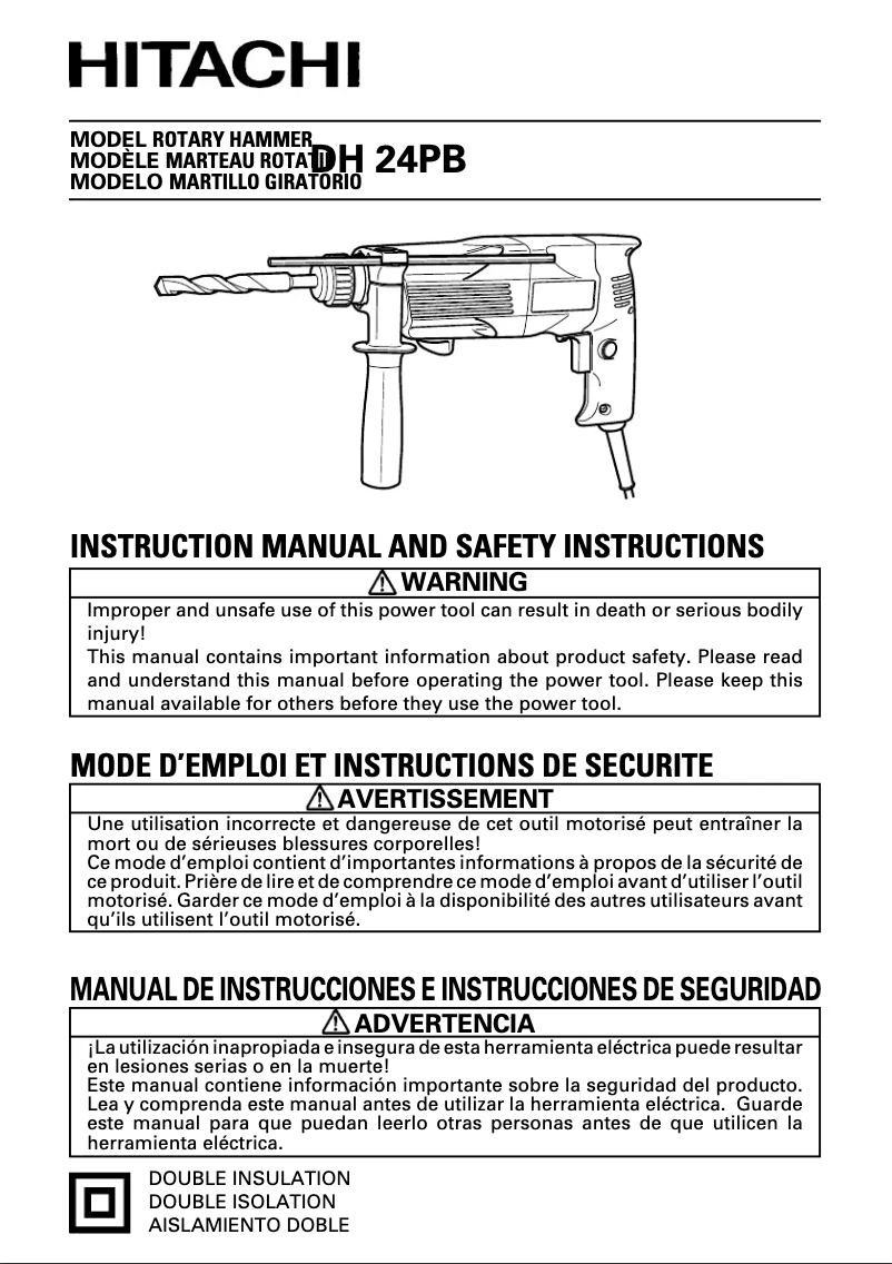 Page 1 de la notice Manuel utilisateur Hitachi DH 24PB