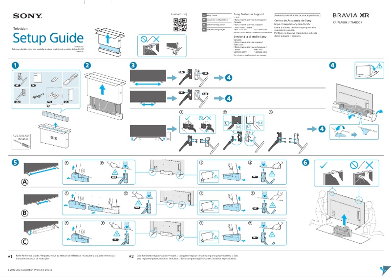 Page 1 de la notice Guide d'installation Sony Bravia XR-77A80CK