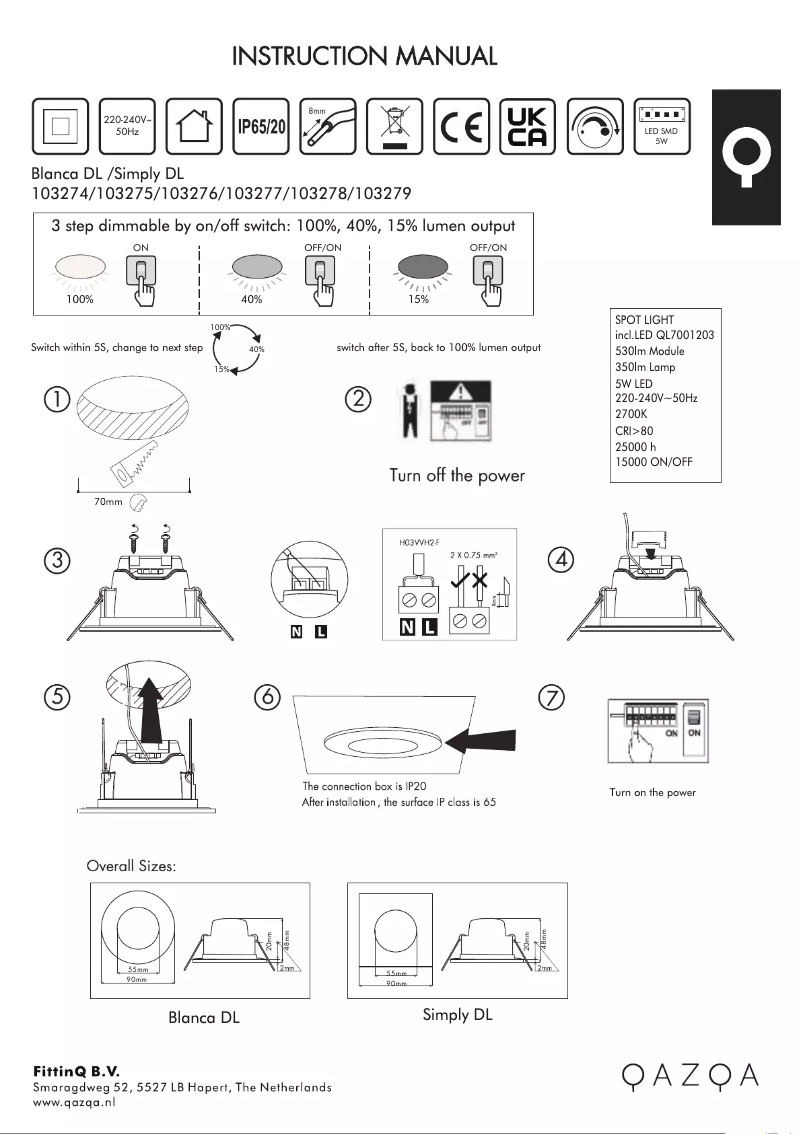 Page n°1 - Manuel utilisateur QAZQA Simply