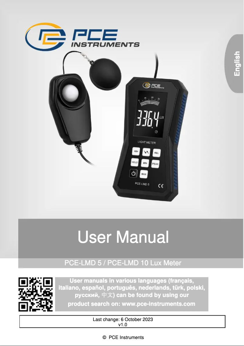 Page n°1 - Manuel utilisateur PCE Instruments PCE-LMD 10
