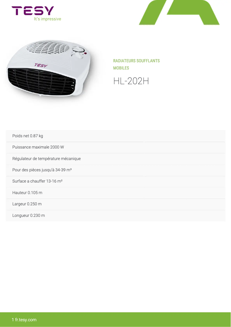 Page n°1 - Fiche technique Tesy HL 202 H