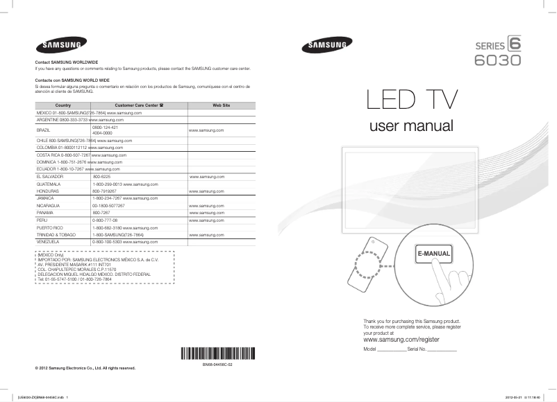 Page 1 de la notice Manuel utilisateur Samsung UN40EH6030