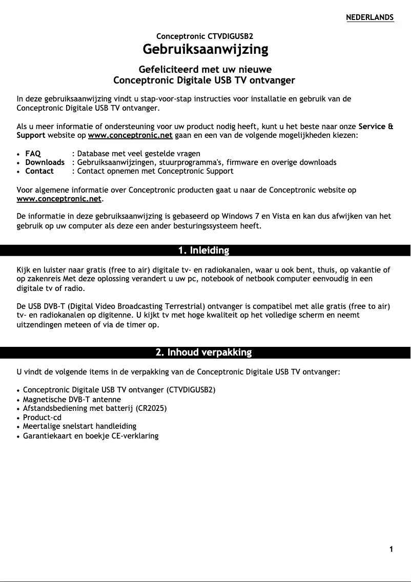 Page n°1 - Manuel utilisateur Conceptronic CTVDIGUSB2
