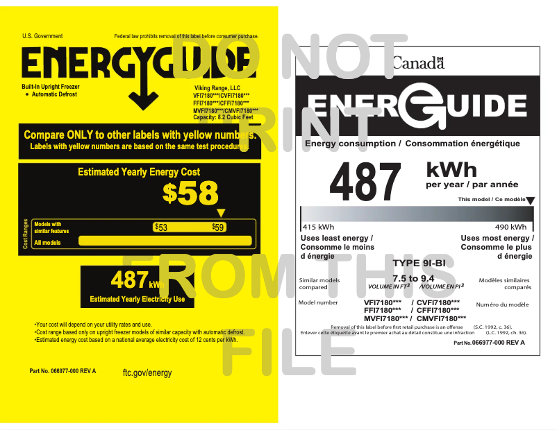 Page 1 de la notice Label énergétique Viking VFI7180WRVC