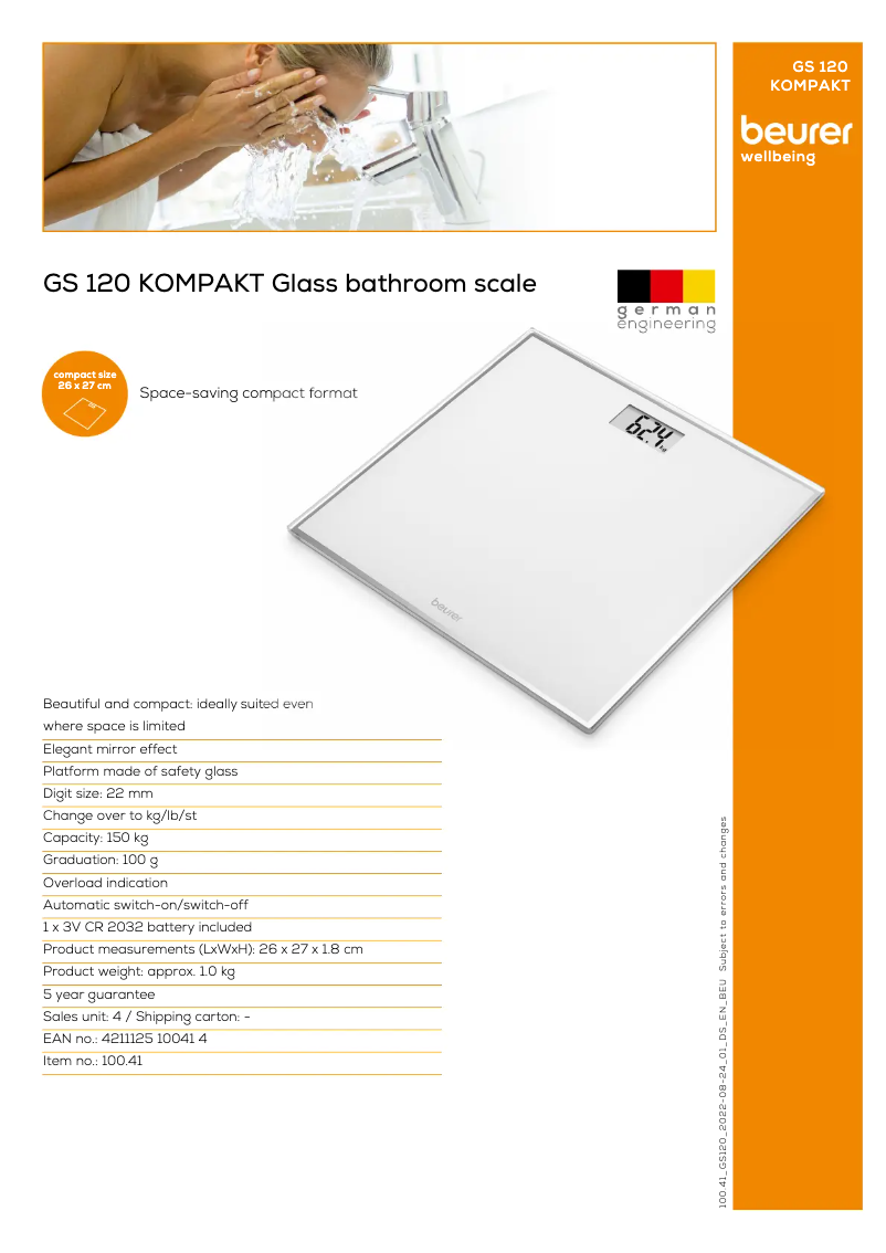 Page 1 de la notice Fiche technique Beurer GS 120 Kompakt