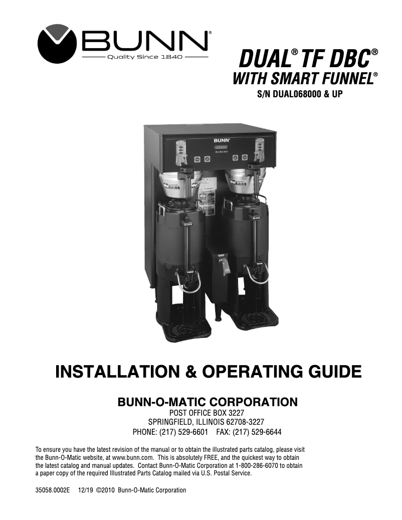 Page 1 de la notice Guide d'installation Bunn Dual TF DBC