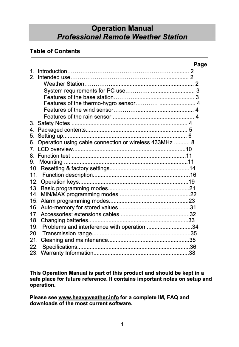 Page n°1 - Manuel utilisateur La Crosse Technology WS-2308