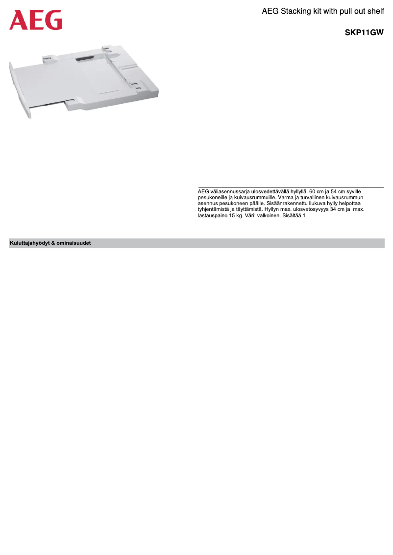Page 1 de la notice Fiche technique AEG SKP11GW